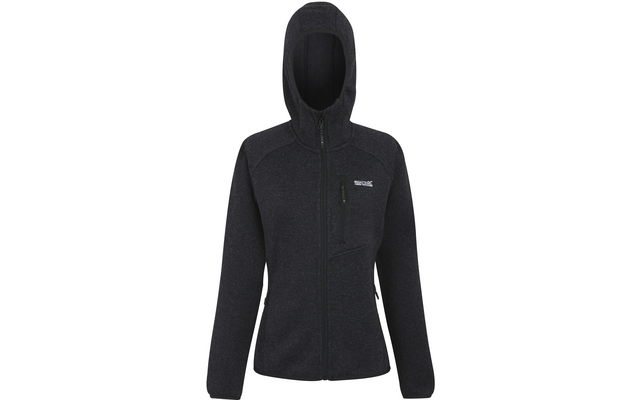 Schwarze Kapuzenjacke aus Fleece mit Reißverschluss und zwei Taschen