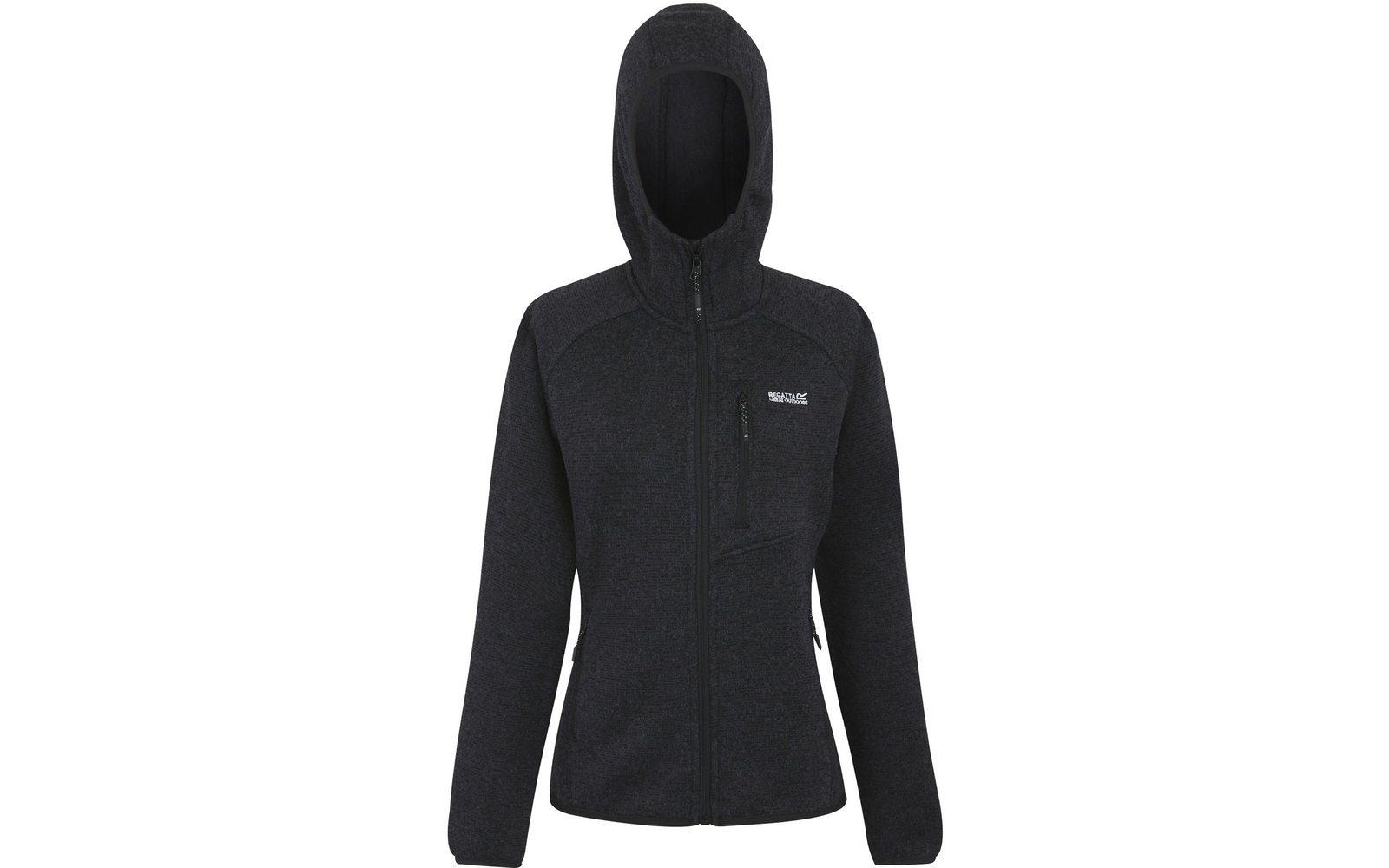Schwarze Kapuzenjacke aus Fleece mit Reißverschluss und zwei Taschen