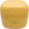 Petit haut-parleur portable jaune avec des trous ronds sur le dessus