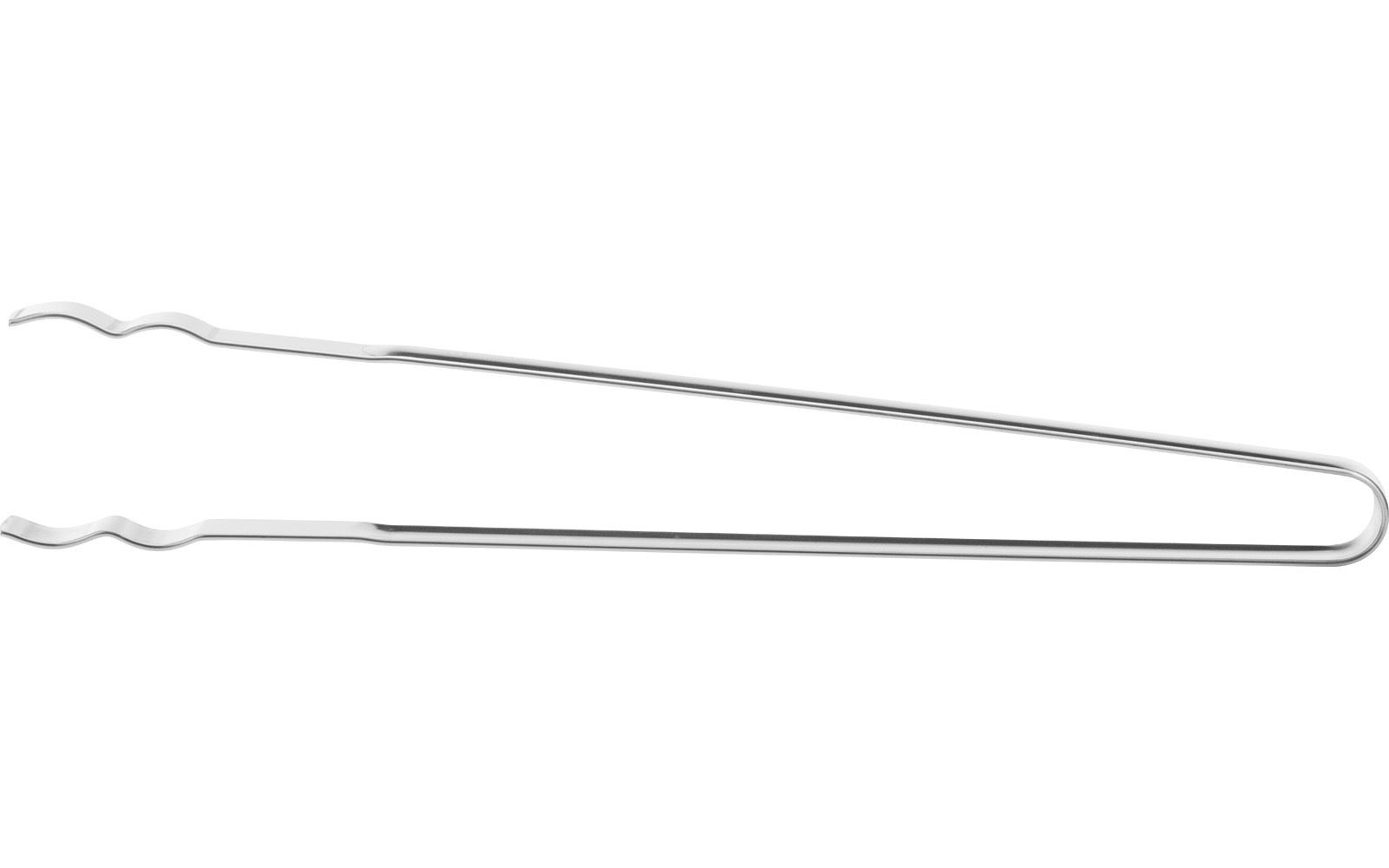Mince pince métallique argentée avec extrémités de préhension ondulées à trois lobes sur fond blanc