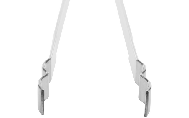 Pince en métal avec deux longues poignées et extrémités de préhension ondulées sur fond blanc