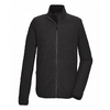 Schwarze Jacke mit durchgehendem Reißverschluss, Stehkragen, langen Ärmeln, zwei seitlichen Reißverschlusstaschen und strukturierter Oberfläche