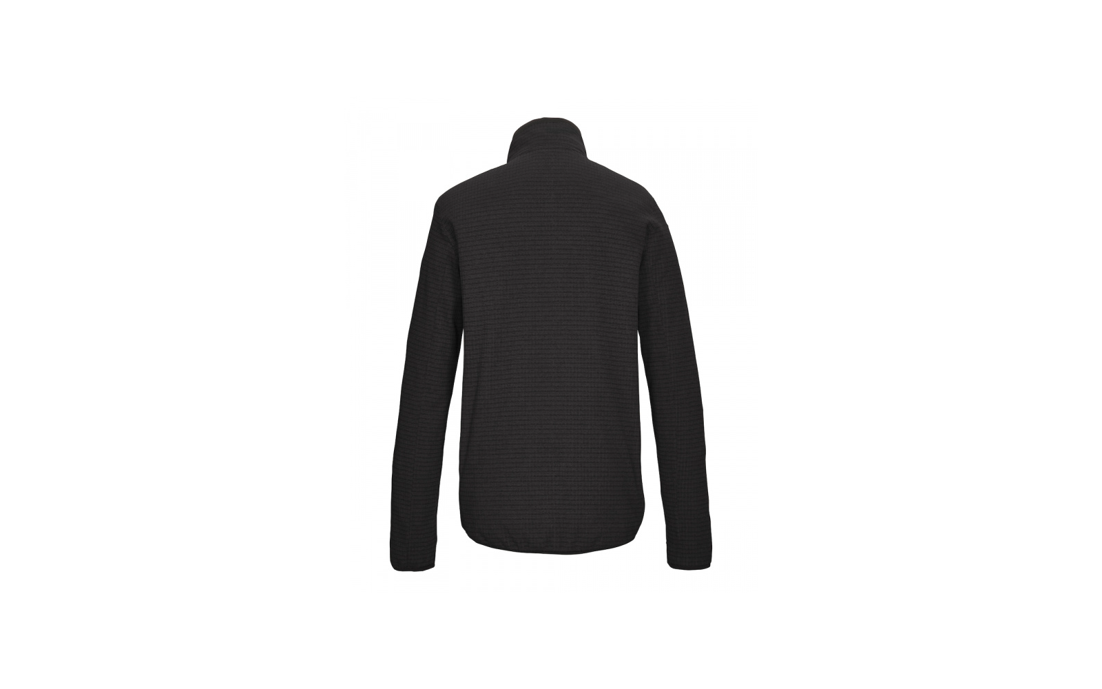 Rückansicht einer schwarzen Jacke mit langen Ärmeln und Stehkragen
