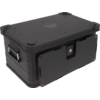 Schwarzer stabiler Aufbewahrungskoffer mit Griffen und Verschluss, von oben fotografiert
