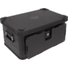 Black sturdy storage case with handles and latch, photographed from above