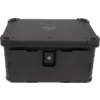 Black rectangular case with a lock on the front