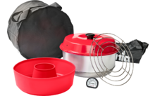 807392 - Omnia x Fritz Berger Campingbackofen 3 Liter Set 5-tlg. inkl. Silikonbackform, Aufbackgitter, Transporttasche & Thermometer