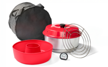 807392 - Omnia x Fritz Berger Campingbackofen 3 Liter Set 5-tlg. inkl. Silikonbackform, Aufbackgitter, Transporttasche & Thermometer