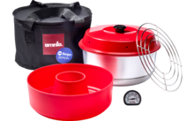 807392 - Omnia x Fritz Berger Campingbackofen 3 Liter Set 5-tlg. inkl. Silikonbackform, Aufbackgitter, Transporttasche & Thermometer