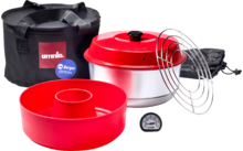 807392 - Omnia x Fritz Berger Campingbackofen 3 Liter Set 5-tlg. inkl. Silikonbackform, Aufbackgitter, Transporttasche & Thermometer