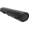 Schwarzes, längliches zylindrisches Gehäuse mit abgerundeten Enden; links eine Grifföffnung; an der Seite zwei kleine Befestigungs-/Anschlussstücke; rechtes Ende oval mit profiliertem Rand