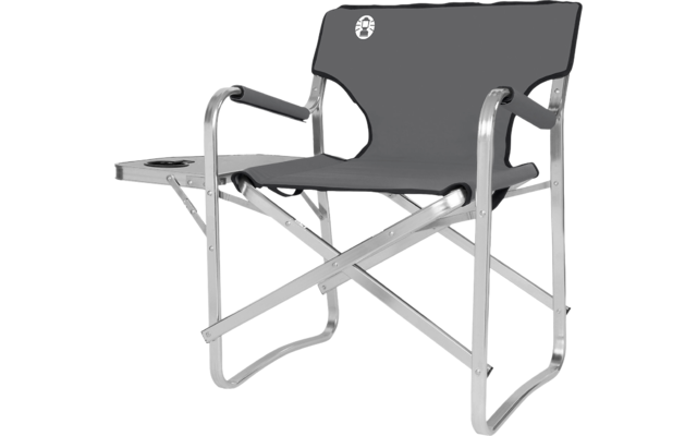 Silla de camping plegable Coleman Deck Chair 89 × 53 × 78 cm de aluminio, plata con mesa lateral