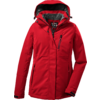 Rote Jacke mit Kapuze, Reißverschluss und Taschen, auf weißem Hintergrund