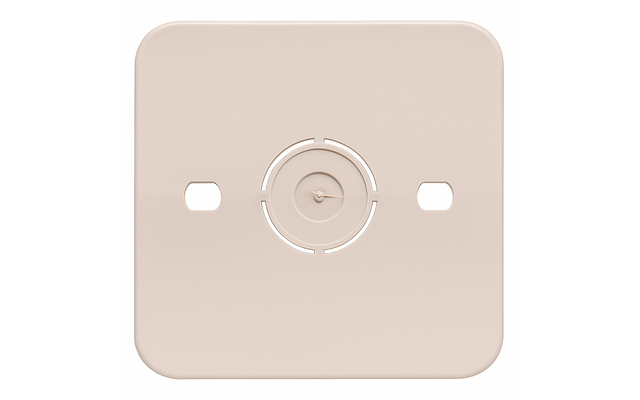 Beige Steckdosenabdeckung mit zentralem Loch und zwei seitlichen Öffnungen