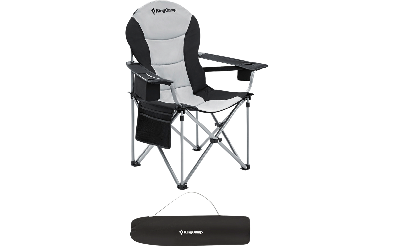 Chaise pliante avec accoudoirs et poche, avec sac de transport