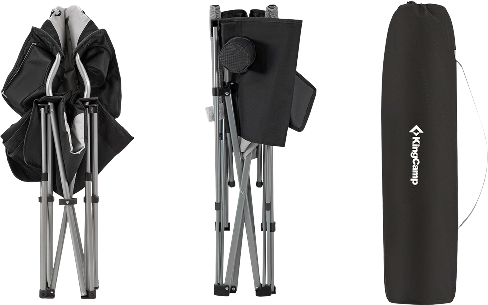 Bâtons de randonnée pliés en aluminium avec poignées noires et sac de transport noir