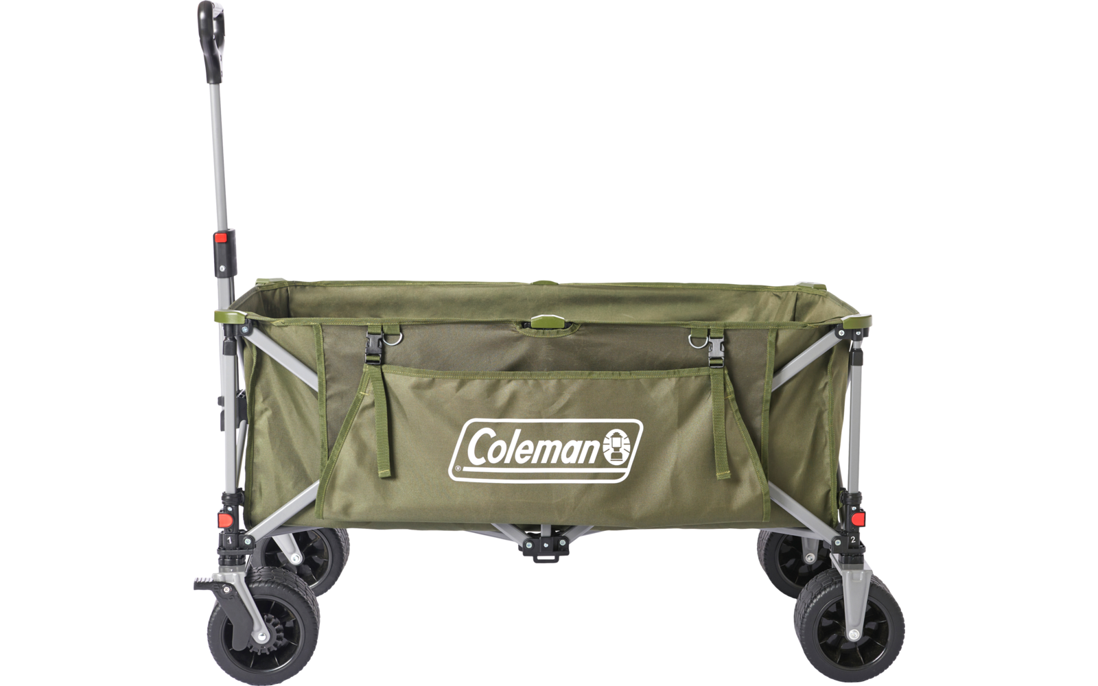 grüner faltbarer Bollerwagen mit schwarzen Rädern und Griff