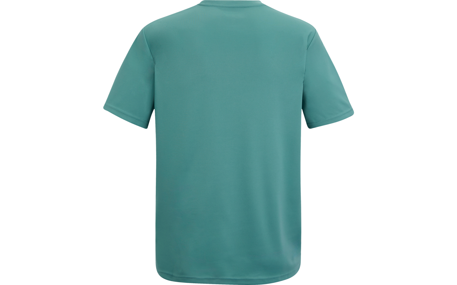 Türkisfarbenes kurzärmeliges T-Shirt, Rückansicht, auf weißem Hintergrund