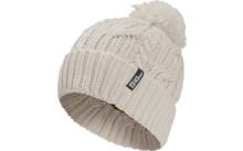 Beige gestrickte Damenmütze mit Bommel