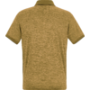 Rückansicht eines kurzärmligen Poloshirts in olivgelber Melange mit Kragen und dunkleren Ärmelabschlüssen