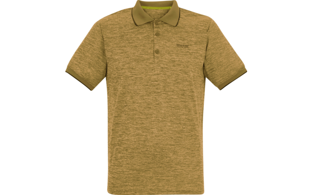 Kurzärmeliges olivgrünes meliertes Polohemd mit Polokragen, drei Knöpfen und kleinem Logo auf der linken Brust
