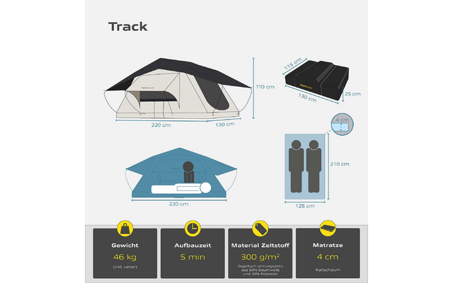 Produktbild Horntools Track Dachzelt f&uuml;r 2 Personen 130 cm 1