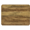 Surface en bois rectangulaire aux coins arrondis avec veines horizontales en nuances de brun; petit logo rond 'Berger' en bas à droite