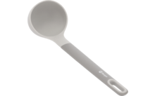 Cuillère de cuisine grise avec un long manche et un trou à l'extrémité