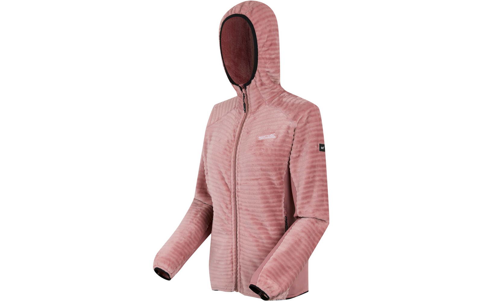 Rosa Damenjacke mit Kapuze, Reißverschluss und dezentem Muster
