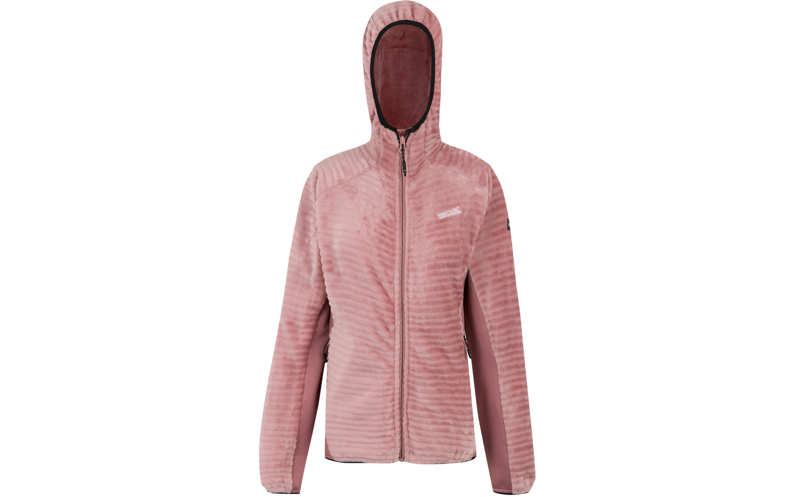 Rosa Jacke mit Kapuze und Reißverschluss, Frontansicht
