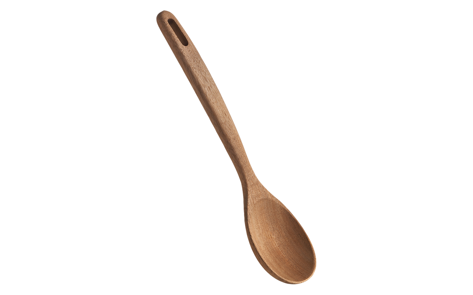 Ein brauner Holzlöffel mit einem Loch im Griff