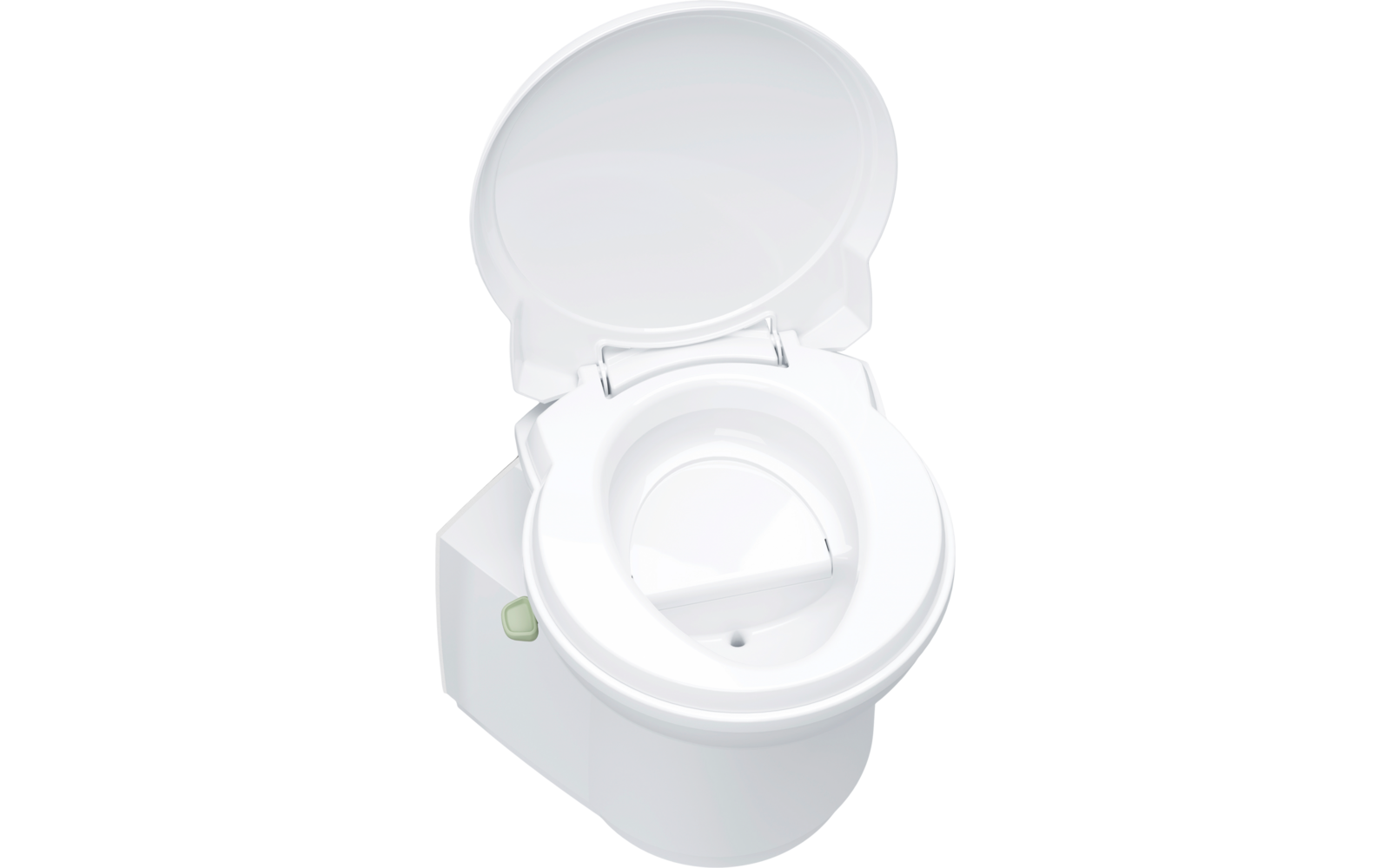 Witte draagbare toilet met open deksel