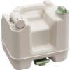 Een witte, rechthoekige watercontainer met een groene tuit en geïntegreerd handvat