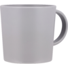 Graue Tasse mit Henkel auf weißem Hintergrund