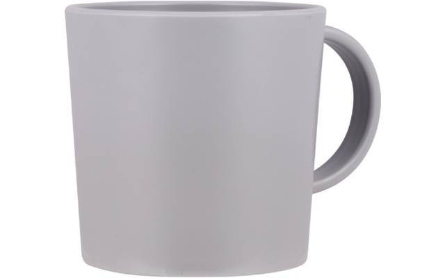 Graue Tasse mit Henkel auf weißem Hintergrund