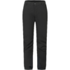 Pantalón negro, vista frontal, cintura con trabillas para cinturón, bolsillos laterales con cremallera, costuras visibles en rodillas y pierna, paneles reforzados más oscuros en la zona interna del tobillo, bajos elásticos