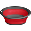 Bol ovale rouge avec bord et fond gris, petit trou sur le bord