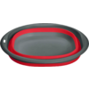 Bol ovale avec bord gris, anneau intérieur rouge, fond gris et petite ouverture rectangulaire sur le bord, sur fond blanc