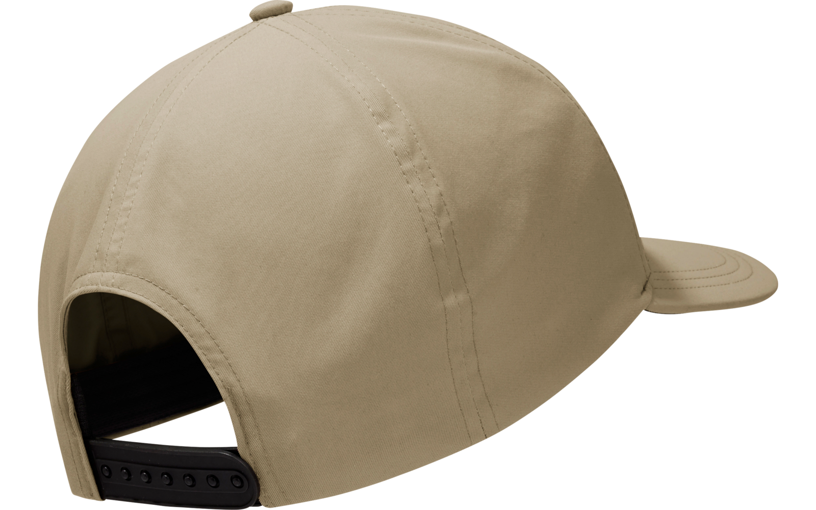 Beige baseballpet van achteren met zwarte snapback-sluiting