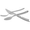 Crossed metal cutlery: knife, fork and spoon on a white background