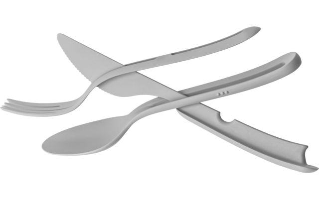Crossed metal cutlery: knife, fork and spoon on a white background