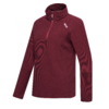 Pull en polaire bordeaux avec col montant, demi-fermeture éclair et petit logo blanc sur la poitrine gauche, sur fond blanc