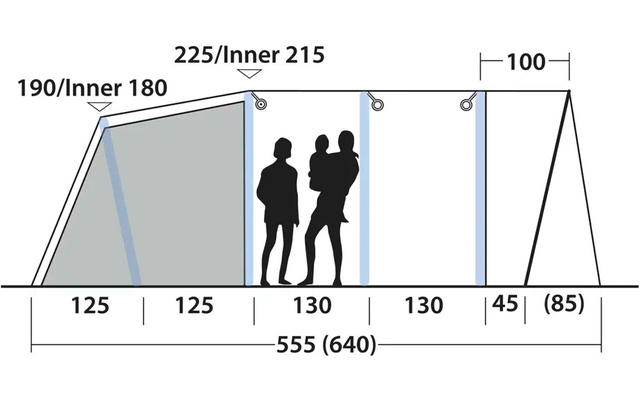 Skizze eines Treppenaufgangs mit Maßen und Menschenfiguren zum Größenvergleich