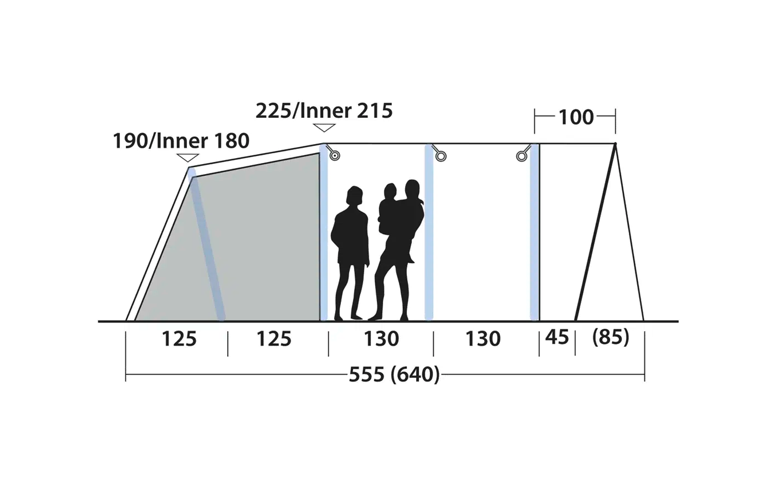 Skizze eines Treppenaufgangs mit Maßen und Menschenfiguren zum Größenvergleich