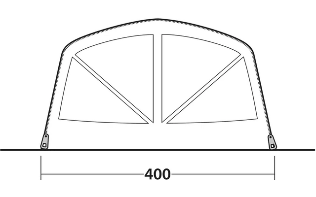 Skizze eines halbkreisförmigen Fensters mit vier Feldern und einer Breitenangabe von 400 Millimetern