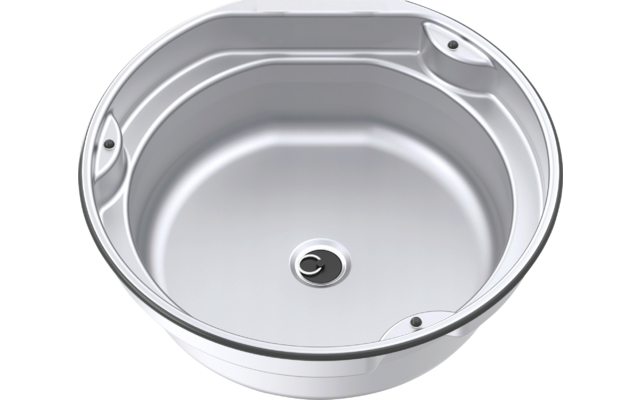 RVS gootsteen met ronde vorm en afvoergat in het midden