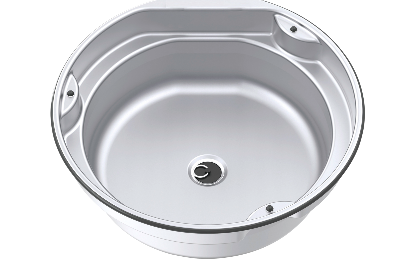 RVS gootsteen met ronde vorm en afvoergat in het midden