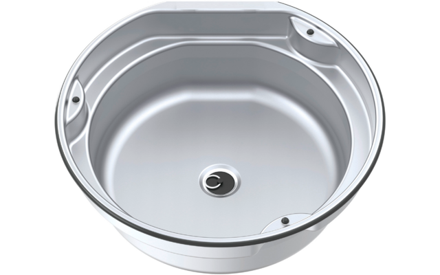 Stainless steel sink with round shape and drain hole in the center