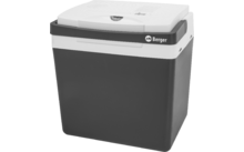 Graue und weiße Kühlbox mit dem Schriftzug Berger