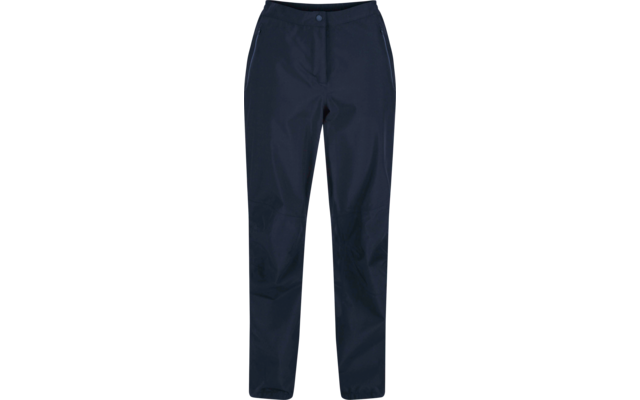 Dunkelblaue lange Hose, Vorderansicht mit Knopf am Bund und sichtbaren Nähten